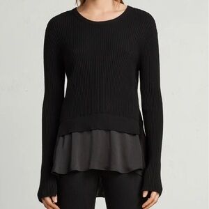 ALLSAINTS Knit Satin Black Long Sleeve Small Taya Jumper Sweater GREAT CONDITION
